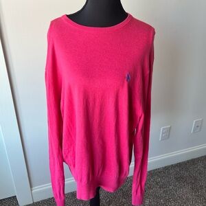 Ralph Lauren Pink Cotton Cashmere Crewneck Sweater Top with Blue Logo Size XL